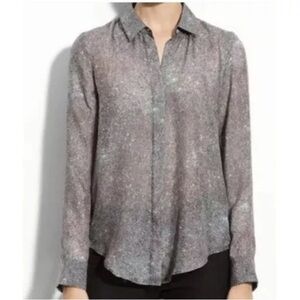 Theory Galaxy Semi-Sheer Silk Button Down Shirt Blouse